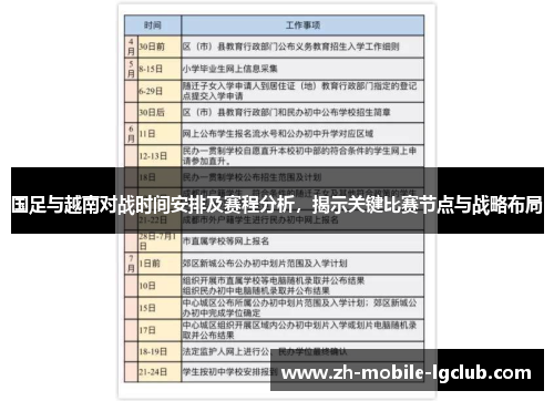 国足与越南对战时间安排及赛程分析，揭示关键比赛节点与战略布局